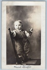 1908 Little Girl With Doll Toy Studio Monroe WA RPPC Photo Antique Postcard picture