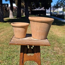 Vtg US Pottery Terracotta Planter Flower Pot Clay Set 2 USA Heavy Aged Patina picture