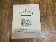 The Glen-Nik Restaurant Menu Laconia New Hampshire NH 1957 1950's MCM Vintage picture