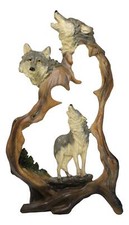 Large Rustic Howling Wolf Bust With Wolf Pack Family In Forest Scene Figurine picture