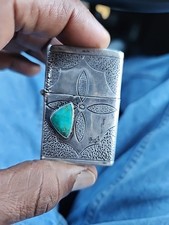 1940's Vintage Navajo Turquoise Sterling Silver Stamp Lighter Case. Excellent  picture