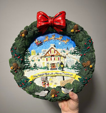 Vintage 1994 Kurt S Adler Musical Christmas Wreath Wall Plaque Santa Resin picture