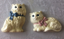 set of 2 vtg homco home interior white persian cat kitten wall hanging plaque picture