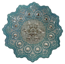 EFE Glass Turkish Bowl Handmade Teal Turquoise Silver Leaf Scalloped Snowflake 9 picture