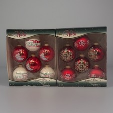 Vintage Krebs Glass Christmas Ornaments Lot 2 Boxes Santa Snowflake Red Cream picture