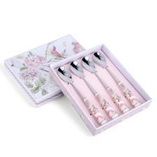 Birds in Rose Garden Teaspoon Set Stainless Steel Spoons with Ceramic Handle picture