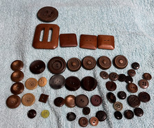 Vintage 1940s-1970s Button Lot 50+ Wood Buckle Slide Tailor Craft Sewing Repairs picture