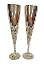 2 VTG Godinger Silver Plate Champagne Flutes 9-1/2