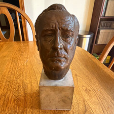 Antique 1934 Jo Davidson Franklin D. Roosevelt Bronze Bust Sculpture Stone Base picture