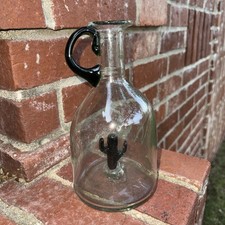 EMPTY Mouth Blown Tequila Jug / Bottle With A Glass Cactus Plant In The Base picture