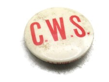 Vintage C.W.S. Pinback Button Red on White Celluloid Advertising N.C. Slater picture