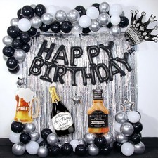 Black Happy Birthday Decorations for Men,Black Birthday Decorations with Bann... picture