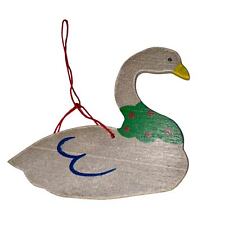 Vintage Wood Rustic Christmas Hand Painted Holiday Goose Ornament 3