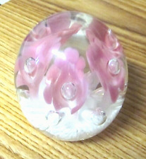 Joe Rice Paperweight Art Glass Trumpet Flower Cranberry Pink. 1993. Signed. picture