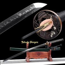 Hand Forged T10 Katana, Clay Tempered Unique Hamon, Brass Gilt Fittings Ray‑Skin picture