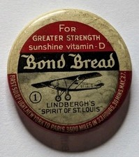 Vintage 1930's Bond Bread Charles Lindbergh Pinback Celluloid Button picture