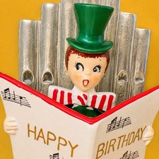 ULTRA RARE TMJ Vtg Happy Birthday Figurine Candle Holder Choir Boy Napco Lefton picture
