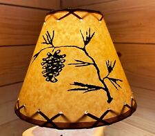 Rustic Oiled Kraft Laced Clip-On Lamp Shade with Pine Cone Design - 9