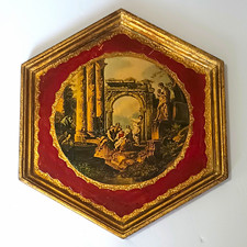 Vintage Italian Florentine Pannini Roman Ruins Plaque Ornate Gilt Wood 10