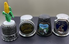 Lot Of 4 Vtg State And City Souvenir Thimbles Cottagecore Grandma Metal picture