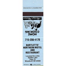Bartlett's Northern Motel & Restaurant Woodruff WI Vtg Matchbook Cover SMB69-4 picture