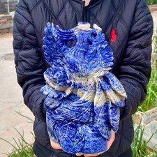 7LB Natural Blue Texture Crystal Carving Phoenix Rose Spiritual Energy picture