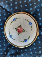 Vintage Pink & Blue flowers enamel Gold Gilded Filigree powder & rouge compact picture