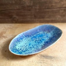 Japanese Mashiko Ware Leaf Plate Crystalline Glaze 13x7.10in Rustic Charm NEW picture