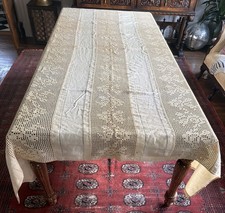 Antique/VTG Ecru Crochet Linen Tablecloth - Twin Bed Cover - Curtain 94
