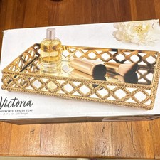 Victoria by Godinger Mirrored Vanity Tray Gold Tone Ornate Filigree picture