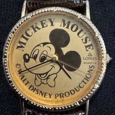 Vintage Lorus Mickey Mouse Watch Gold Tone Yellow Dial Walt Disney Productions picture