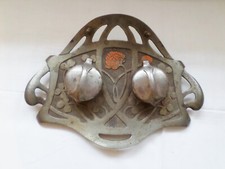 Antique Art Nouveau Austria Geschutzt Double Inkwell w Pen Holder, Flower Design picture