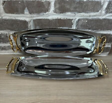 Vintage Kromex Rectangular Serving Tray W/ Handles Bread Trays LOT of 2 picture
