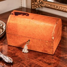 Vintage Italian Leather Jewelry Box Domed Trinket Chest with Lock and Key picture
