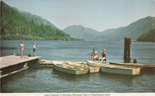 Vintage Lake Crescent Olympic National Park WA Postcard Fishing Boating Deers picture