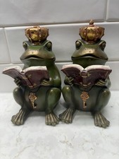 Frog Prince Bookends Pair Reading Crown Gold Key Grimm Fairy Tale 6