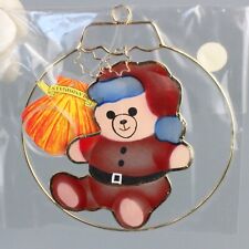 Christmas Ornament Suncatcher SANTA TEDDY BEAR Stained Glass style shell New picture