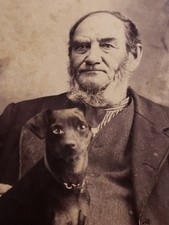 Antique 1899 Victorian Cabinet Card Dog Named Daisy Mr Pratt Family Glass Eye picture