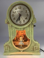 Vintage Mastercrafters Swinging Girl Motion Clock Lighted Faux Green Onyx Works picture