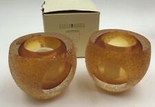 Candle Holders Amber Glass Fifth Avenue Handmade Textured 4” Votive Sparkle 2 Ct picture