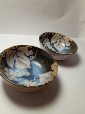 Vintage Sousaku Japan Pottery Grape Vine Design Rice Bowls picture