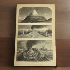 1874 Antique Volcanoes 3 Eruption Views Blackie Encyclopedia Engraving print BB picture