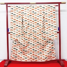 Elegant Japanese Haori Kimono Cream Fan Pattern Silk Traditional Outerwear picture