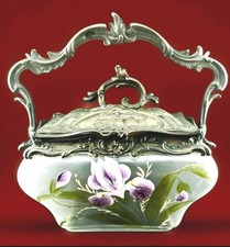 Antique Legras French Art Nouveau Enameled Frosted Glass Biscuit Jar Iris 1900 picture
