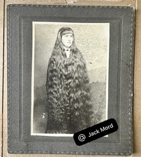 Amazing Old Photo Woman with SUPER LONG HAIR Unique Pose 1900s Antique Unusual picture