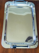 Marquis by Waterford Stainless Steel Serving Tray Black Leather Handles 18