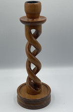 Twisted Wooden Candlestick Holder MCM Primitive 11.5” Tall picture