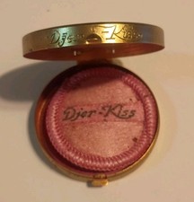 Antique Djer Kiss Gold With Green Trim Flower Inlay Powder Compact With Mirror picture