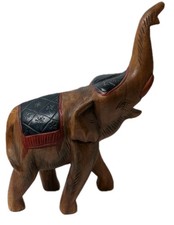 Vintage Wood Carved Elephant India Dressed Statue Sculpture  picture