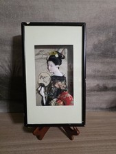 Vintage Japanese Oshie Shadow Box Signed Uhei 3D Geisha Kimono Art Framed Easel picture